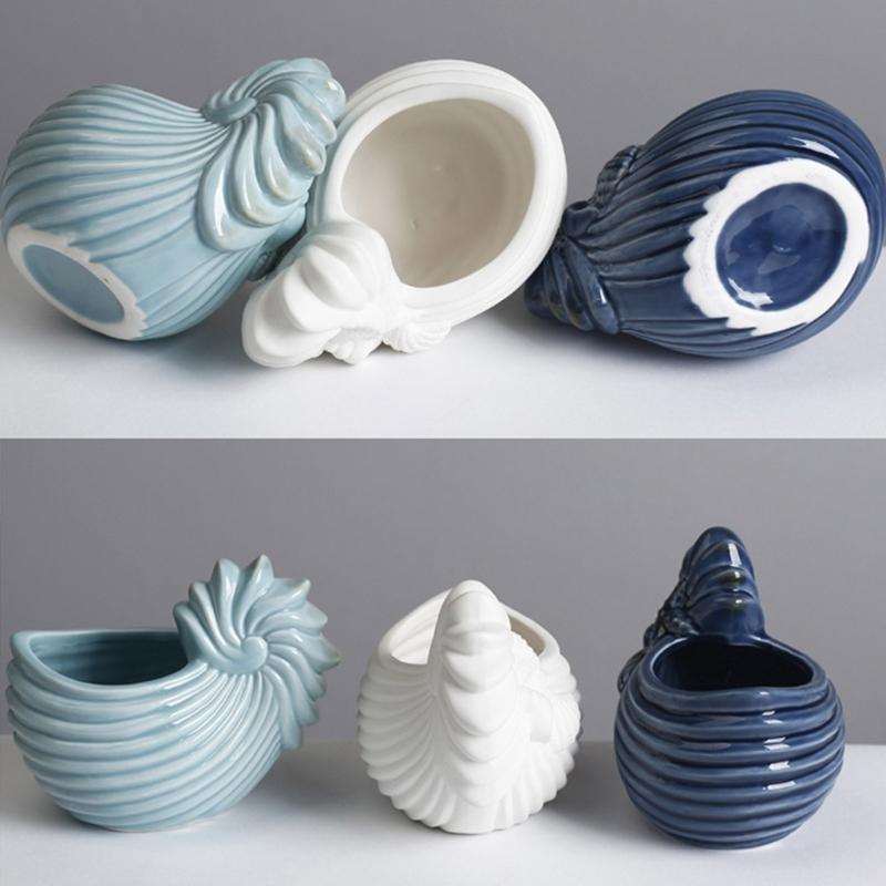 Керамический подсвечник в форме ракушки для домашнего декора, горшок для суккулентов на морскую тематику, мини-плантатор, декоративная емкость