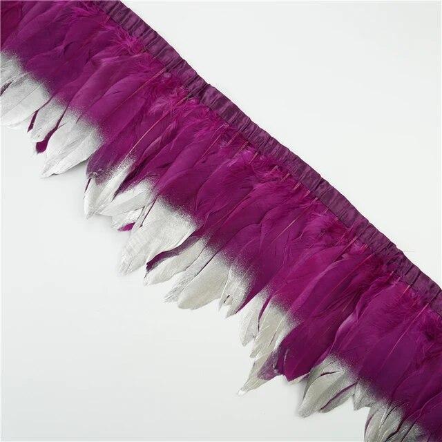 2 метра золотые, серебряные гусиные перья, отделка на ленте, бахрома, лента, гусиное перо для поделок, золотые аксессуары для рукоделия, украшение