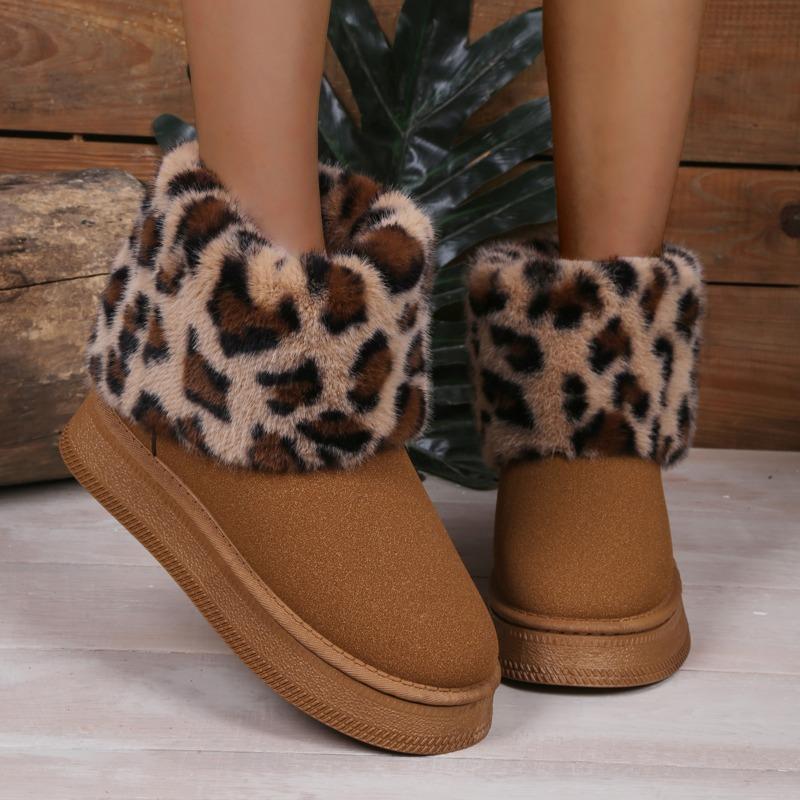 Мода Модные зимние сапоги Leoaprd Fur для женщин из искусственной замши с хлопковой подкладкой на платформе женские зимние нескользящие толстые плюшевые ботильоны