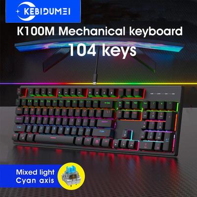 104-клавишная механическая клавиатура с RGB-подсветкой, проводная игровая клавиатура, киберспортивная клавиатура, эргономичная клавиатура для ноутбука, настольного ПК