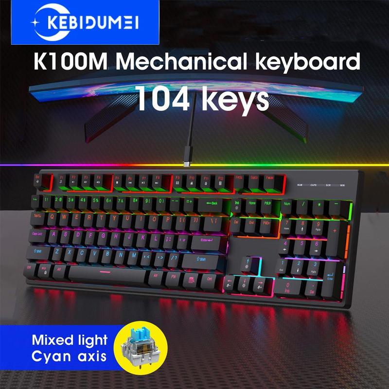 104-клавишная механическая клавиатура с RGB-подсветкой, проводная игровая клавиатура, киберспортивная клавиатура, эргономичная клавиатура для ноутбука, настольного ПК