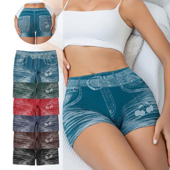 Imitation Denim Shorts for Women High Waisted Skinny Fake Jean Shorts Stretch Boyshort Panties Ladies Boxer Briefs