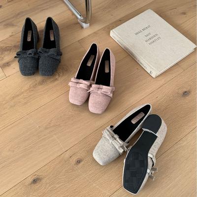 2025 осень и зима новая круглая голова бант шерстяная ткань Мэри повседневная работа женская обувь