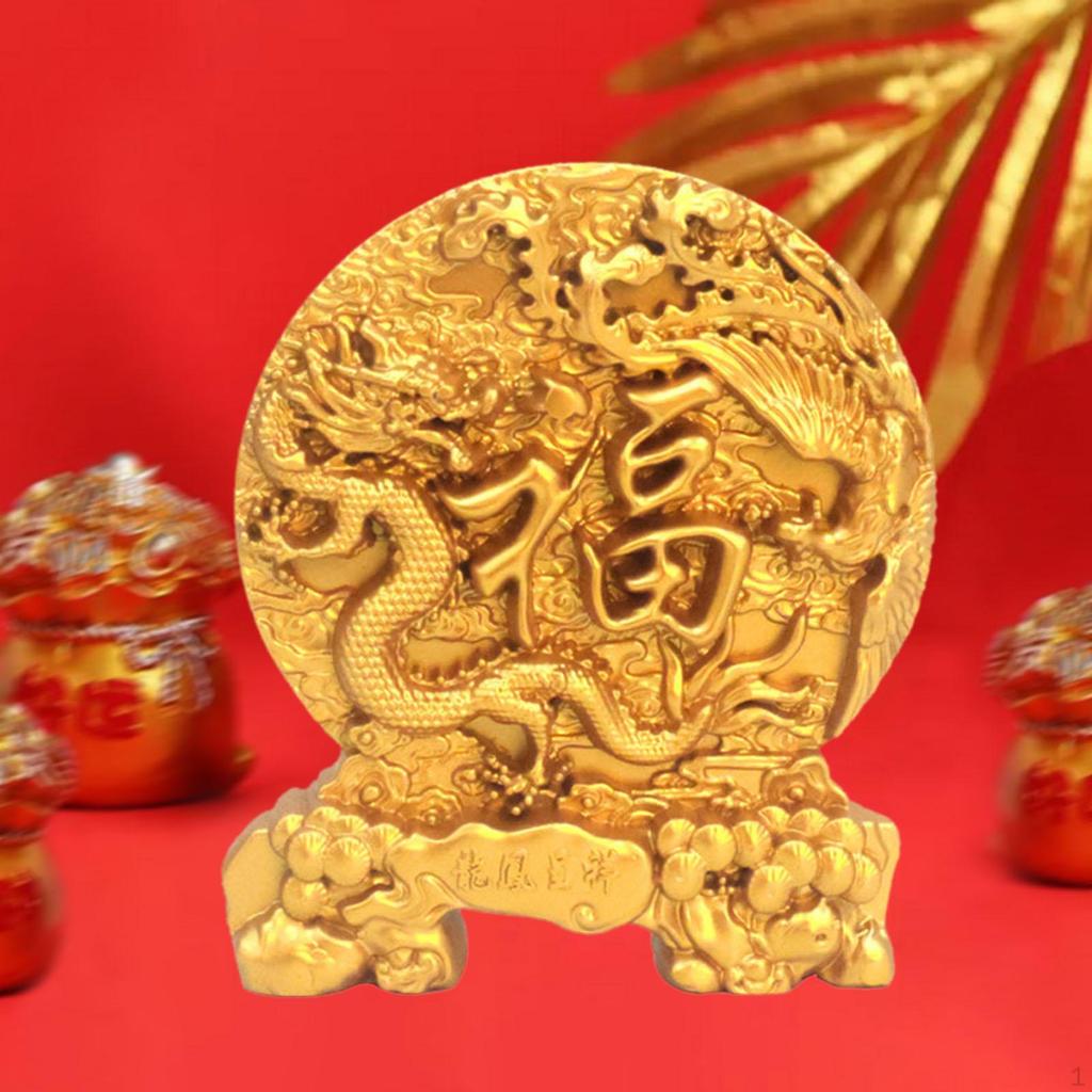 Dragon and Phoenix Statue Ornament Decorative Cabinet Collection Decor Table Centerpieces Alloy