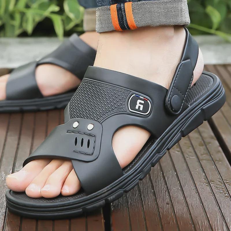 2024 Мужские повседневные нескользящие дышащие сандалии для отдыха на открытом воздухе: Износостойкие пляжные и автомобильные тапочки