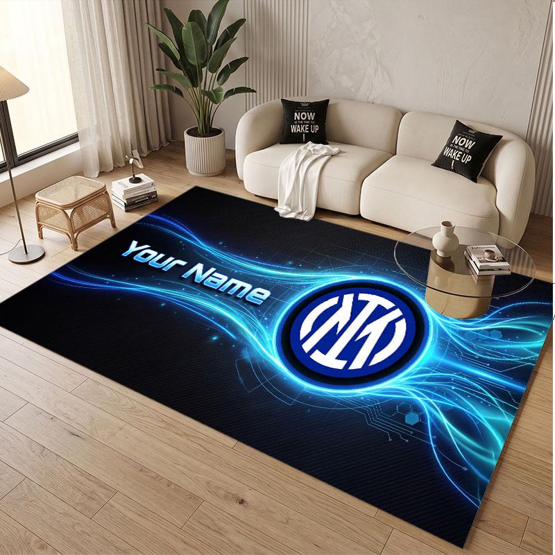 Custom Rug Inter Milan Pattern Print Name Text Soft Non‑Slip Floor Carpet for Home Indoor Decoration