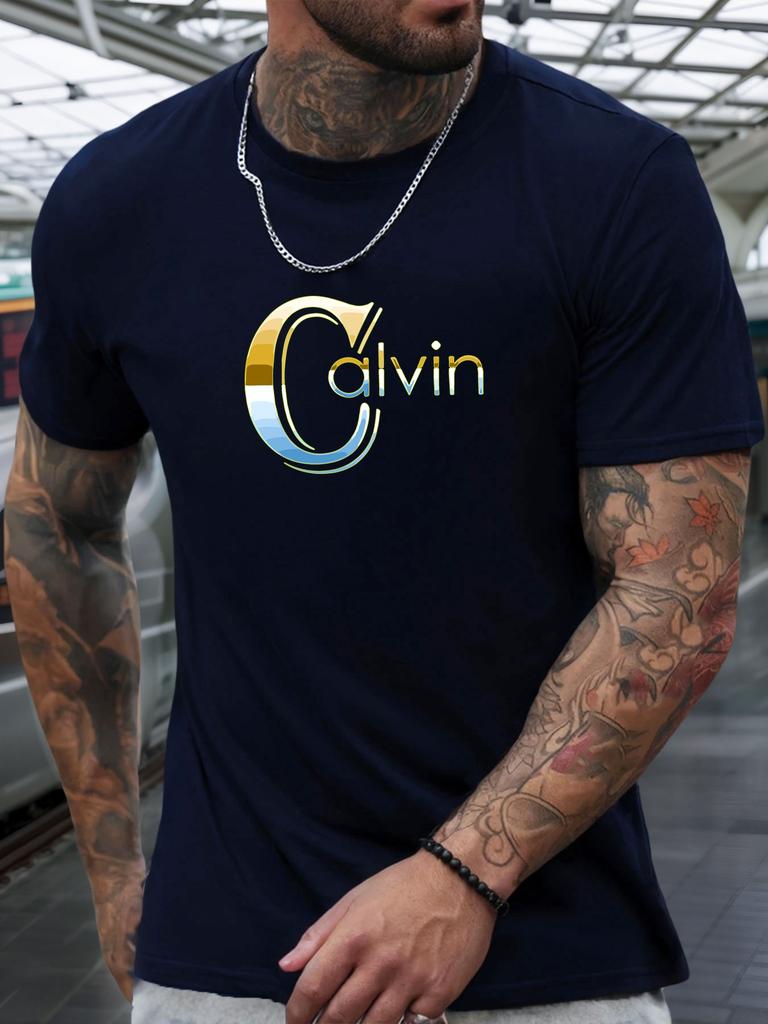 Футболка с коротким рукавом Calvin Мужская 100% Хлопок С рисунком Летняя С круглым вырезом Дышащая Повседневная Модная Крутая Футболка