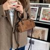 Korean Retro Suede Boston Handbag - Versatile One-Shoulder Crossbody Small Pillow Bag