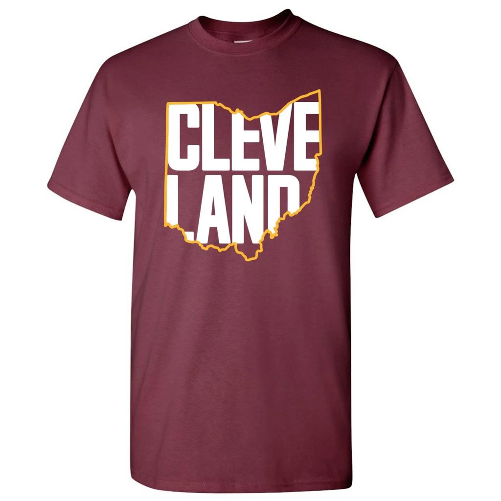 Cleveland Basketball State Outline Unisex T-Shirt - Maroon