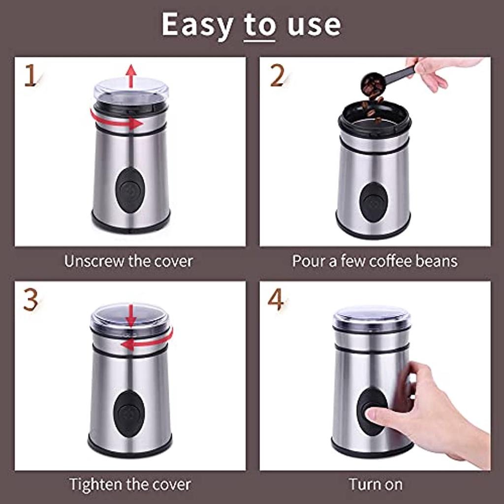 Электрическая кофемолка с лезвиями из нержавеющей стали, мельница для специй, емкость 50 г для кофейных зерен, сухофруктов, семян, 200 Вт