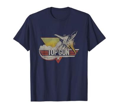 Иконическая футболка Top Gun с изображением летящего реактивного самолета, ретро-стиль, с большим логотипом на груди