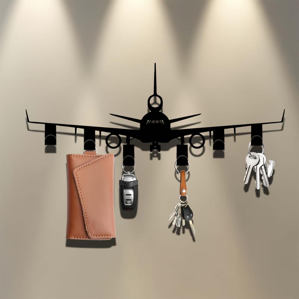 Металлический держатель для ключей в виде самолета Настенный крючок для украшений Черный органайзер для ключей Прихожая Офис Декор для хранения у входной двери Подарок