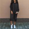 Hoodies Dress for Women Fashion Hooded Long Dress Winter Warm Casual Loose Sweatshirt Dress Hem Lace-up Midi Robe