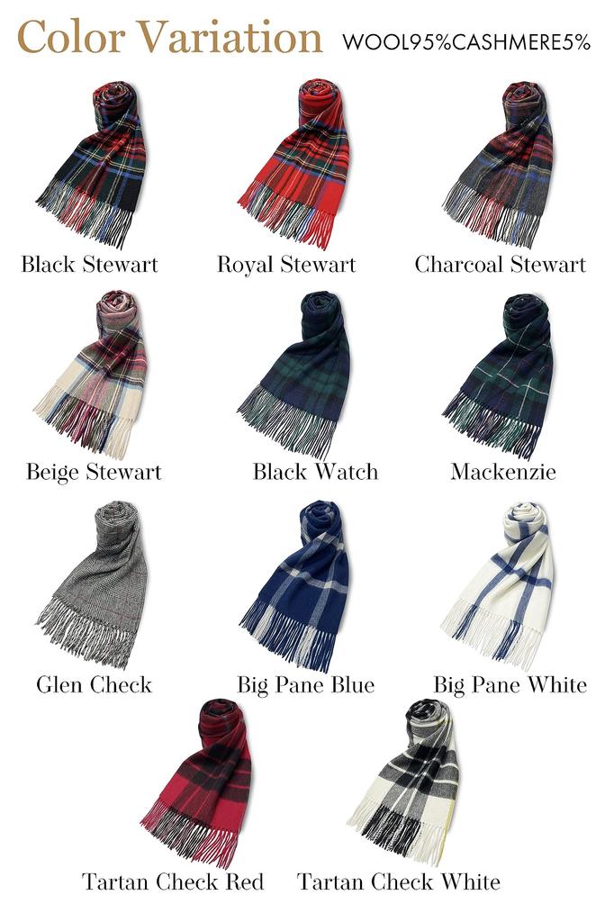 Vita Natur Wool Шерстяной палантин из смеси кашемира, большой размер x клетчатый узор [Vita Natur] 95% 5% (190см 60см) (Черный Дозор)