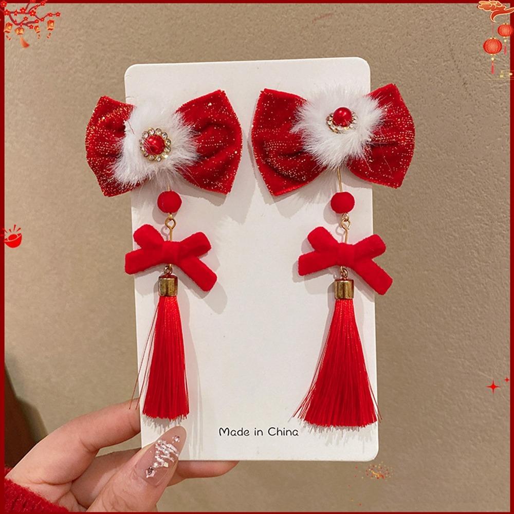 Plush Children Red Bow Hairpin Cat Ears Hanfu Hair Sticks All-match Ancient Style Hairpin Girls