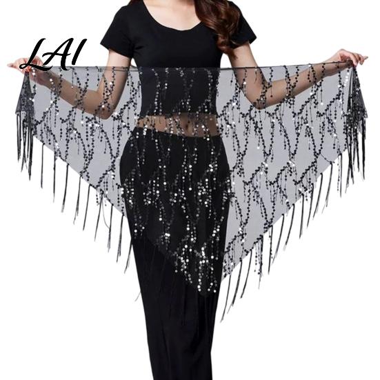 Adjustable Tassel Skirt Women's Belly Dancing Belt with Tassels & Sequins Colorful Waist Chain Triangle Dance Hip Scarf for Stage Performance