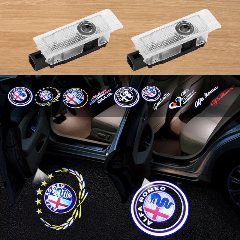 2pcs LED Car Door Welcome Light Decorate Laser Logo Projector Lamp For Alfa Romeo 147 156 159 Mito Brera Spider Giulietta GiuliaIN7