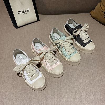 Версия из овчины испанских сатиновых парусиновых туфель, женские туфли на платформе, повседневные универсальные белые туфли на шнуровке, студенческие туфли-маффины