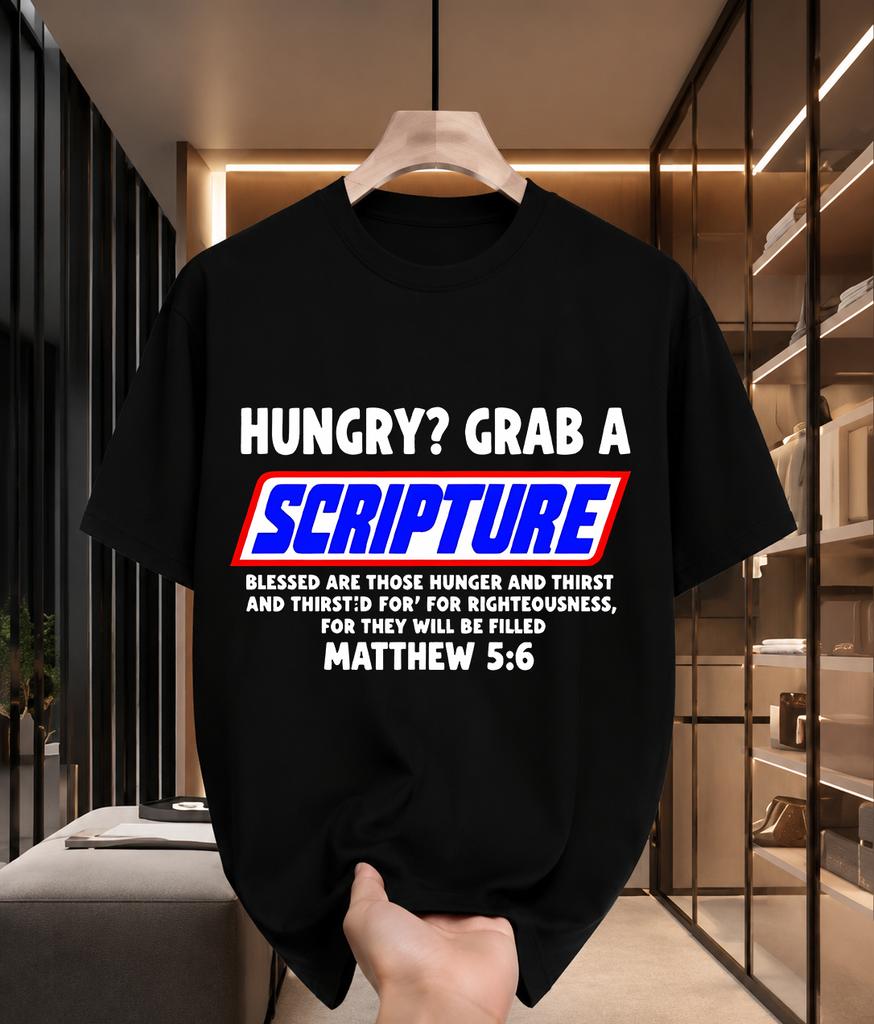 2026 New 100 Cotton Tshirt Hungry Grab A Scripture Matthew 56 Bible Verse Print Christian Faith Tee Casual Short Sleeve