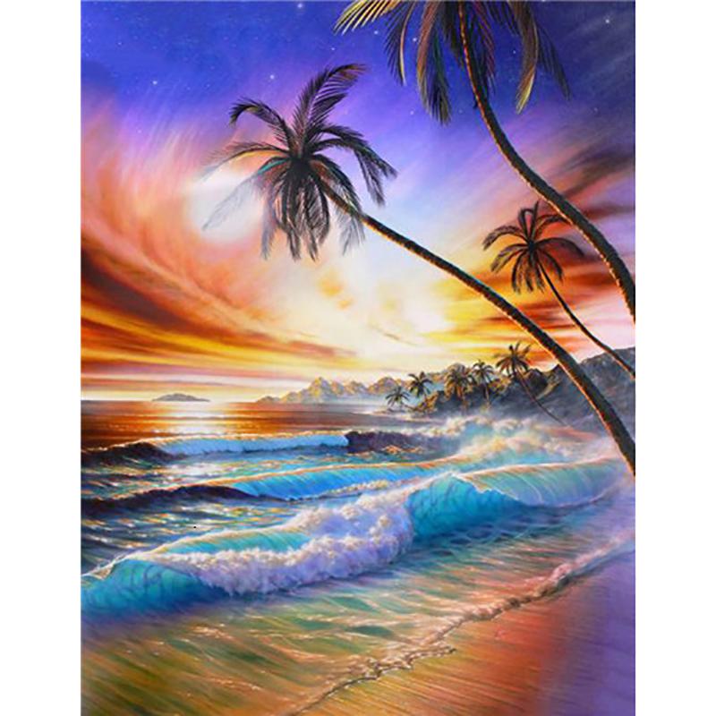 Full Round 5D DIY Diamond Painting Sunset Landscape Sea View Cross Stitch Kits Mosaic Rhinestone Embroidery Home Decor
