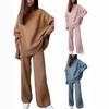 Women's Spring and Autumn Solid Color Knitted High Neck Loose Casual Two Piece Set for Women