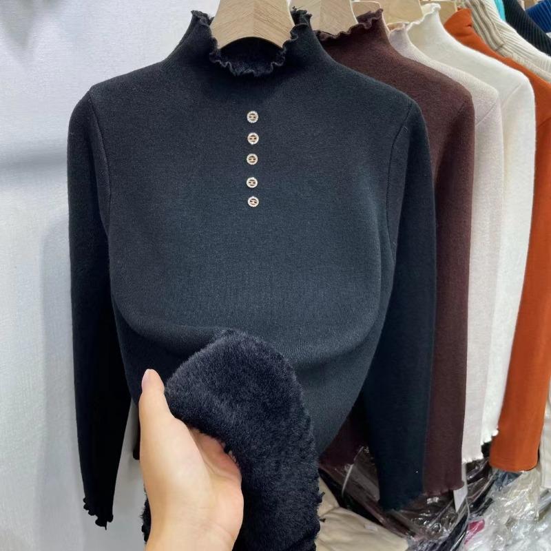 Кружевной воротник с грибами флисовая утолщенная вязаная базовая рубашка женская осенне-зимняя новая модная цельнокроеная флисовая трикотажная кофта