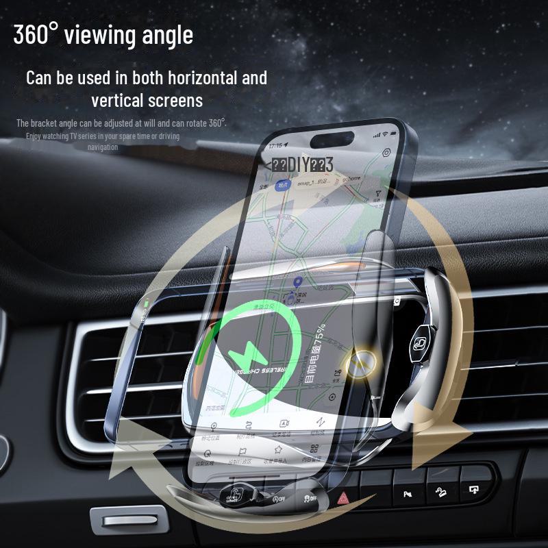 Smart Wireless Charging Car Phone Holder with Auto-Sensing Open/Close for Navigation