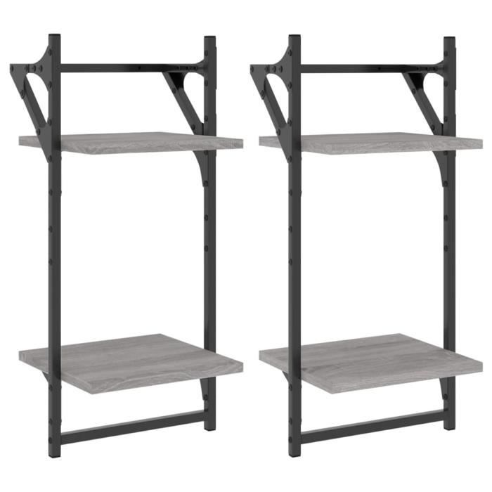 VidaXL Wall Shelves 2-Tier with Bars 2 Pcs Sonoma Grey 836256