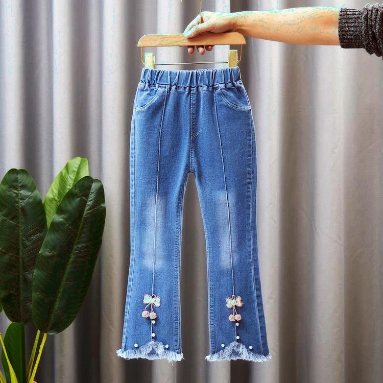 Джинсы для девочек. Весенние и осенние детские широкие брюки. Детские повседневные расклешенные брюки для девочек.