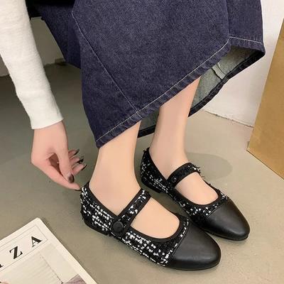 Мода 2024 года, брендовые туфли Мэри Джейн из твида в клетку, женские туфли на плоской подошве из замши с квадратным носком, удобные мягкие туфли