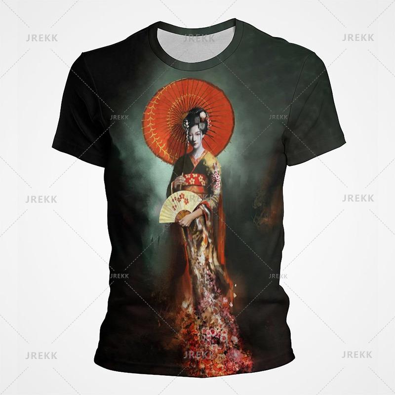 Винтажные японские футболки с рисунком тушью, старинные женские футболки с 3D-принтом для мужчин, повседневные уличные топы, новые летние детские дышащие вещи