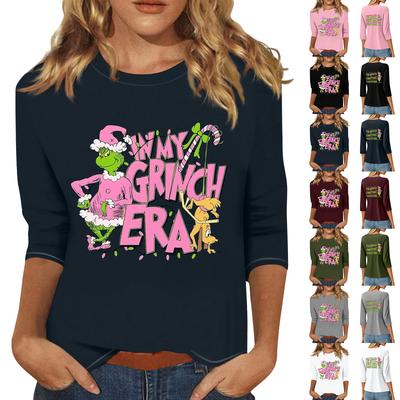 3/4 рукава топы для женщин футболка повседневные рождественские принты топы футболка круглый вырез пуловер блузка