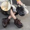 Шерстяные Теплые Ретро Ботильоны на Платформе из Натуральной Кожи с Круглым Носком на Толстой Подошве Женская Обувь