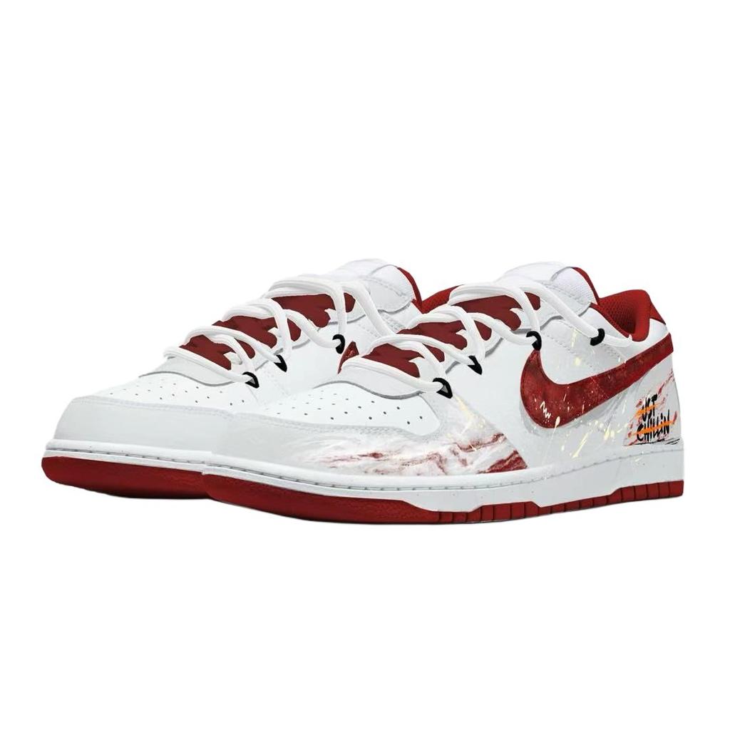 Nike Big Morning Spring Prologue Leather Low top Skateboard Shoes Men's White Red 355152-150(Team861-)