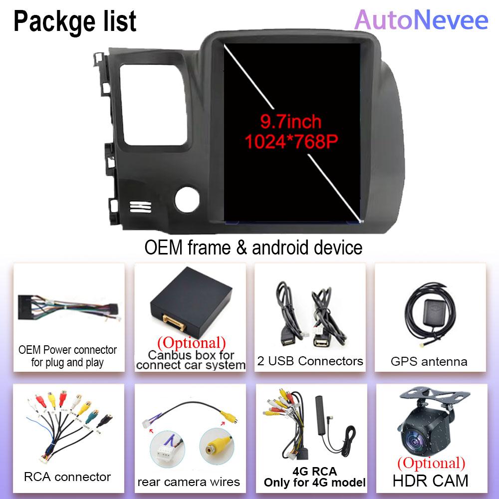 9.7 Inch Android 13 For Honda Civic 8 2005-2012 Car Radio Auto Multimedia Player GPS Navigation Carplay 5G WIFI BT No 2Din DVD