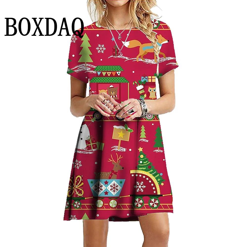 Ano novo 2024 inverno natal veados floco de neve платья женщин манга курта солта рождество arvore moda doce o-pescoço festa mini платье