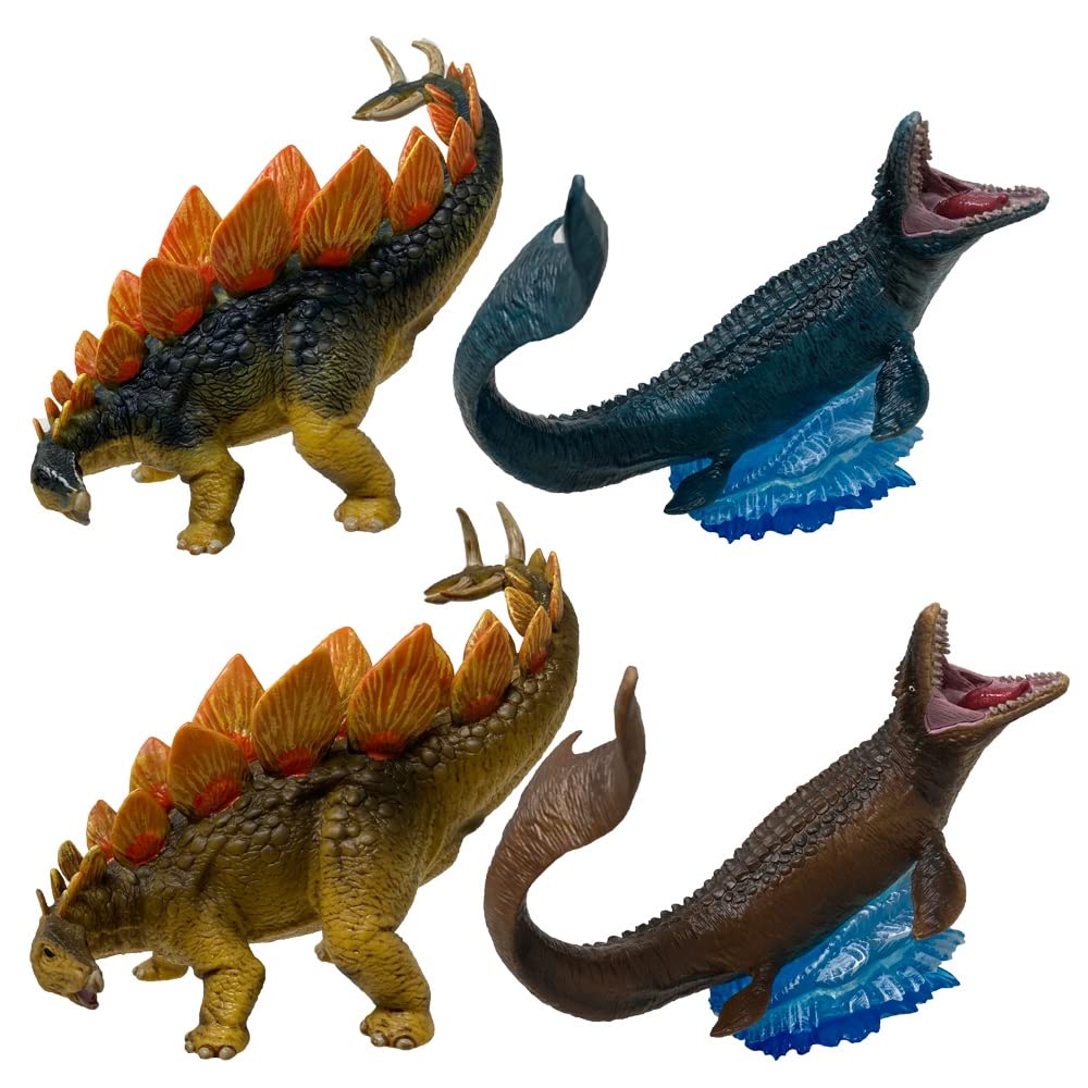 Realistic and Super Cool Miniature Planet Dinosaur Infinity 3 Set of Stegosaurus and Mosasaurus Figures, 4 (Blue/Brown) (Blue/Brown)