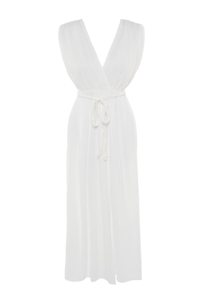 Women's Fashion New Dress Green Maxi Woven Slit Beach Dress