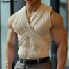 Men Summer Sleeveless Front Cross Knitted Tank Tops Casual Fitted Vest