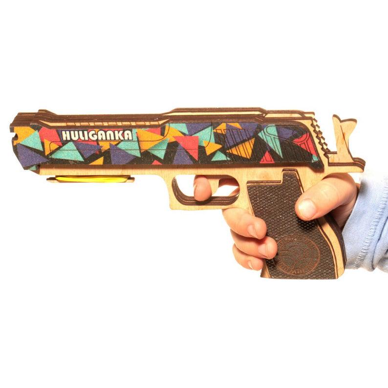 Wooden Rubber Band Machine Gun HuliGan - 3D Model Office Toy Gun, Band Shooter, Rubberband Gun, Toy for Boy, Wood Shooter, Christmas Gift