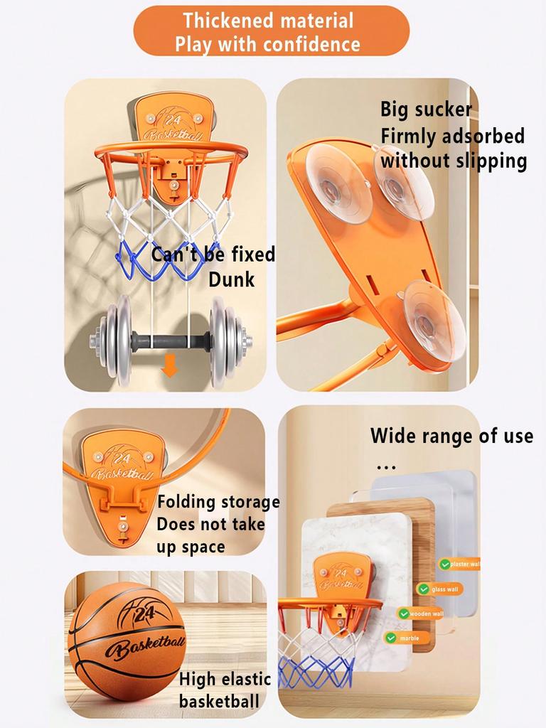 Набор баскетбольной стойки для мальчиков, баскетбольная стойка для помещений без перфорации, детская стойка для бросков для домашнего использования, бесшумный баскетбольный мяч 7 дюймов