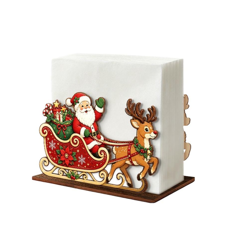 Santa Claus Santa Sleigh Napkin Holder Cartoon Desktop Tissue Box Wooden Napkin Holder Holiday