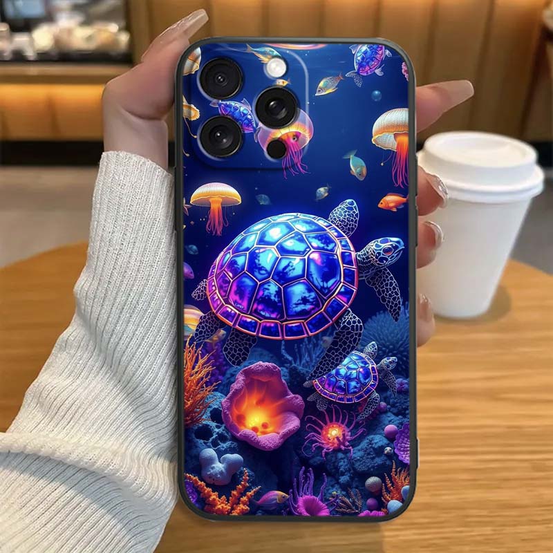 Мультяшная Аниме Черепаха Слон Чехол для Телефона Для Apple iPhone 17 16 16E 15 14 13 12 11 Pro Max Plus Черный Мягкий Силикон