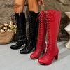 Модные женские ботильоны с острым носком 2025 осень-зима шнуровка сапоги для верховой езды боковая молния массивный высокий каблук ботфорты Mujer