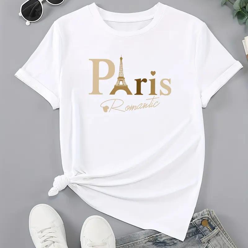Женская летняя футболка с принтом Эйфелевой башни, футболки с коротким рукавом, повседневные топы с принтом