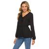 Summer Sexy Fashion Casual V Neck Tie Waist Long Sleeve Shirt Long Sleeve Cool Top