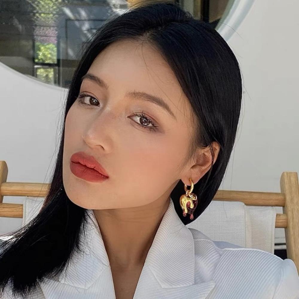 Acrylic Retro Earrings Metal Irregular Heart Earrings Solid Color Heart Shape Droplets Earrings