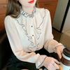 Fashion Flare Sleeve Chiffon Blouse New White Shirt Spring Autumn Ruffle Edge Long Sleeve Bottoming Shirt M-2XL