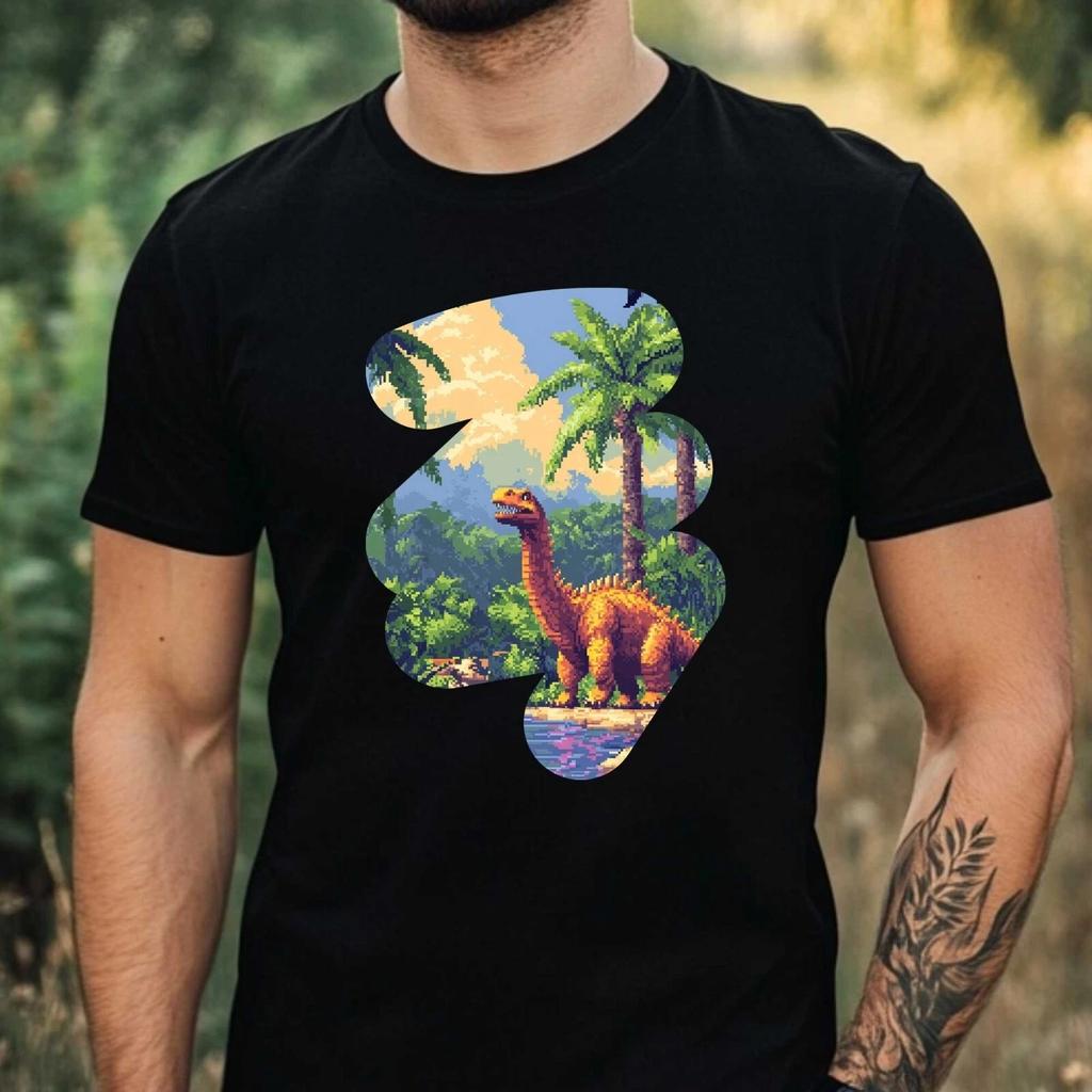 T-Shirt Herren Dino Pixel Art Motiv Baumwolle Größe XS bis 5XL