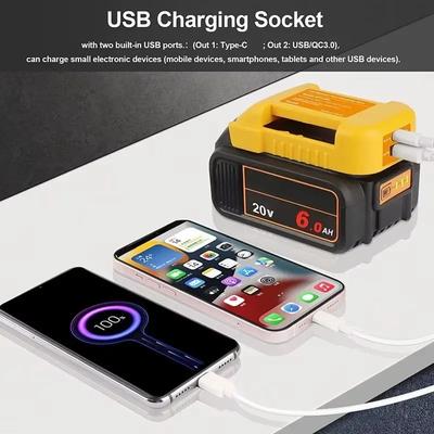 Адаптер USB-зарядного устройства для литий-ионного аккумулятора Dewalt 18 В 20 В с быстрой зарядкой USB и Type-C DCB200 DCB205 для DEWALT